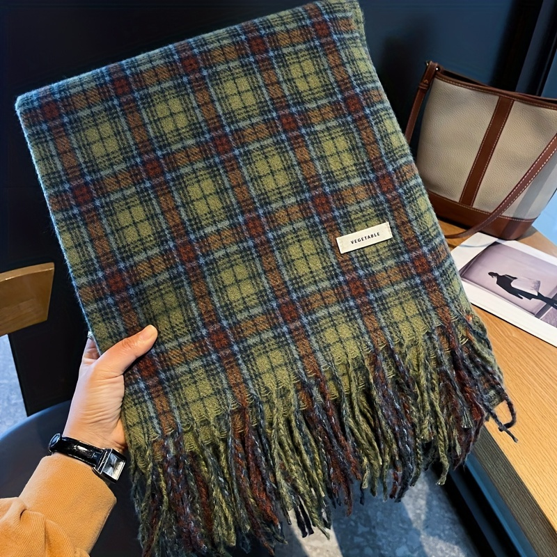 Vintage Green Plaid Tassel Sca - Wool Scarf Men ulasan dan harga