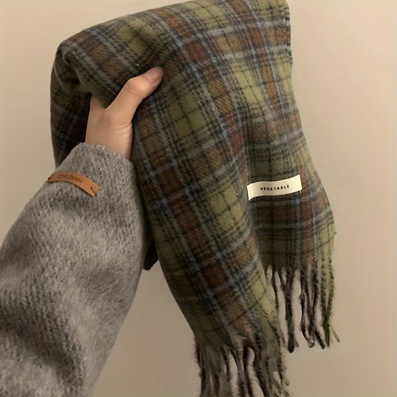Vintage Green Plaid Tassel Sca - Wool Scarf Men ulasan dan harga