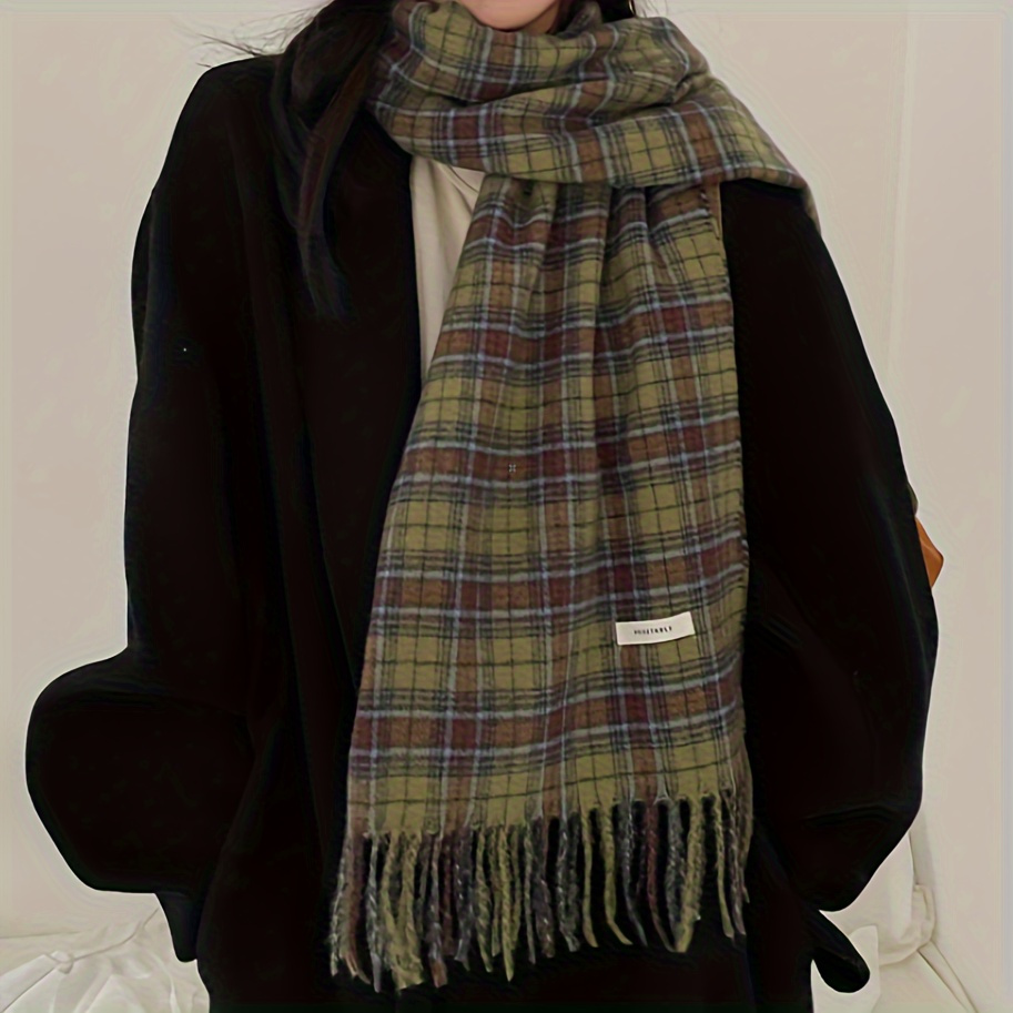 Vintage Green Plaid Tassel Sca - Wool Scarf Men ulasan dan harga