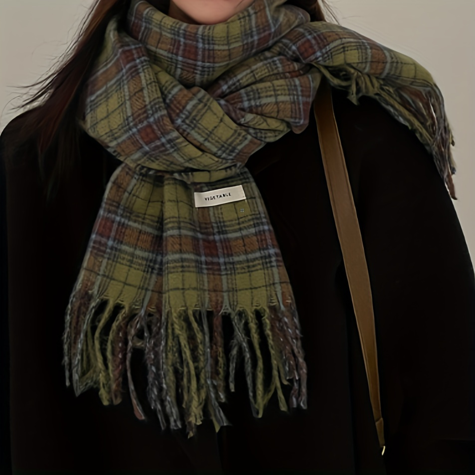 Vintage Green Plaid Tassel Sca - Wool Scarf Men ulasan dan harga
