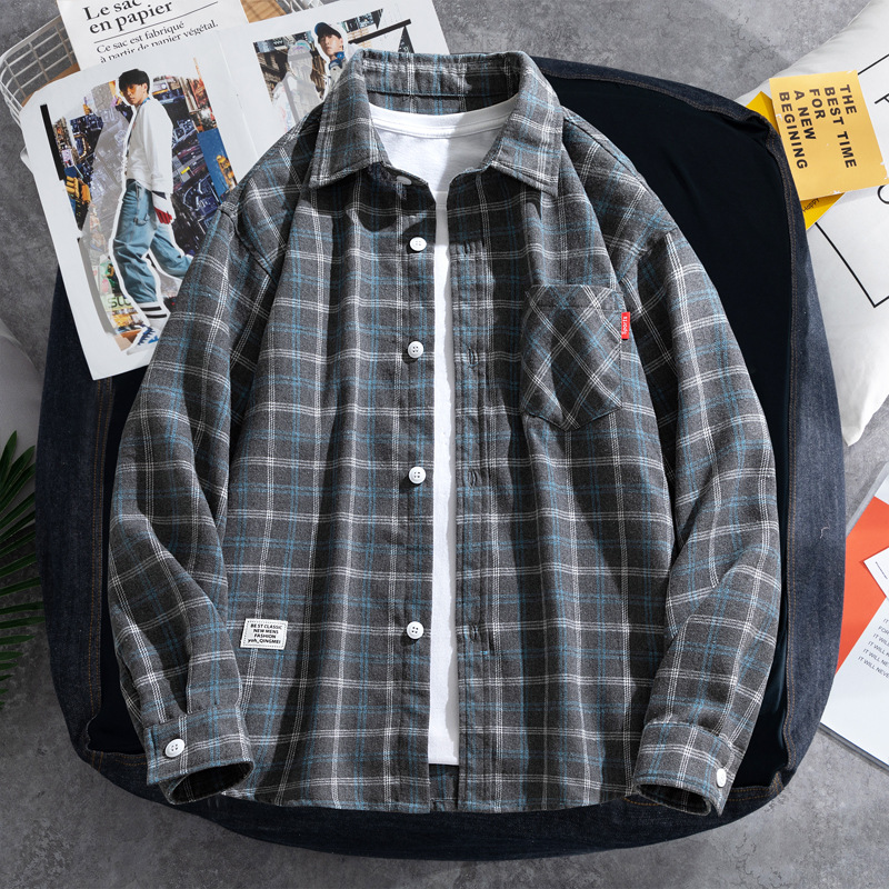 2025 Plaid shirt men's long-sl - Flannel Shirt Lined ulasan dan harga