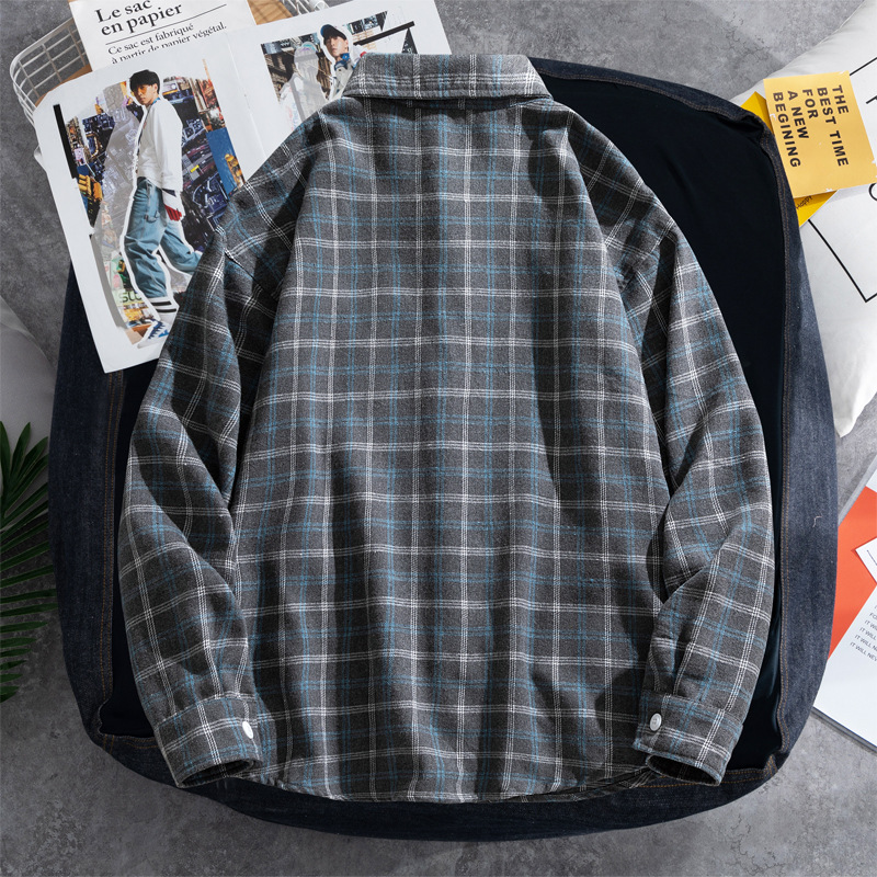 2025 Plaid shirt men's long-sl - Flannel Shirt Lined ulasan dan harga
