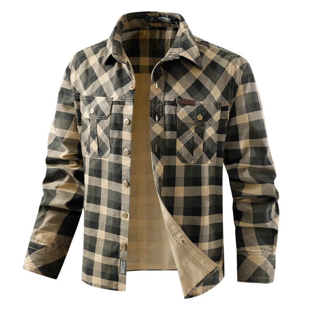 Spring Autumn Men's Cotton Pla - Flannel Shirt Lined ulasan dan harga