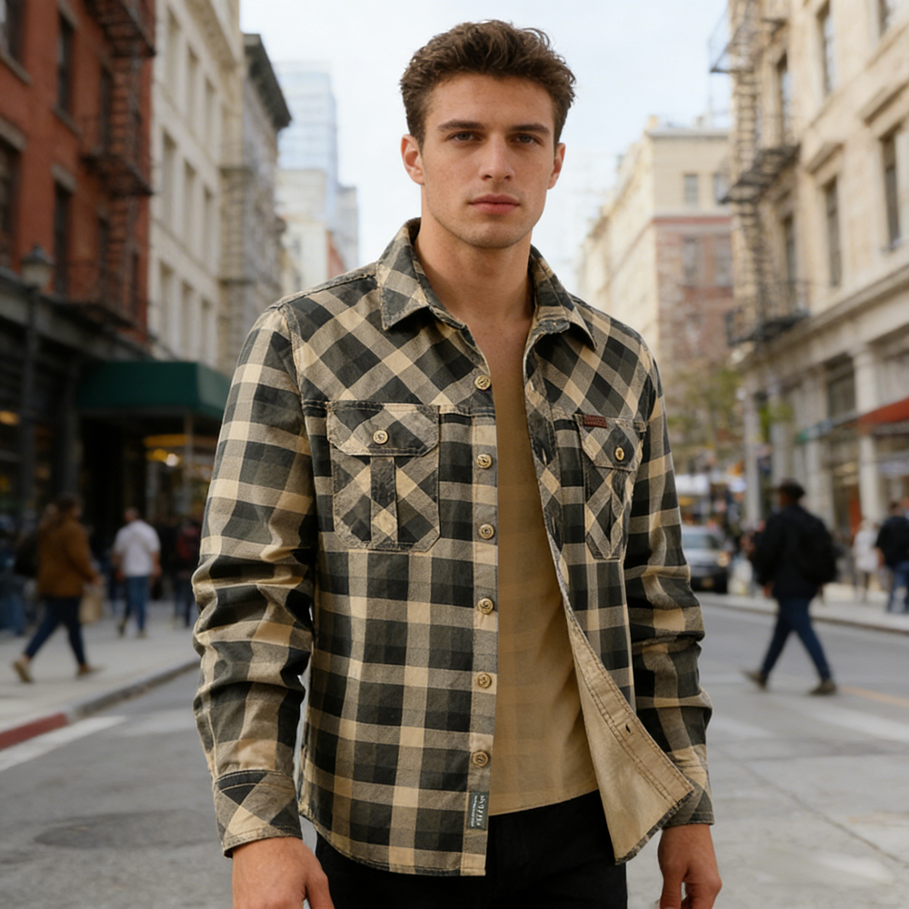 Spring Autumn Men's Cotton Pla - Flannel Shirt Lined ulasan dan harga