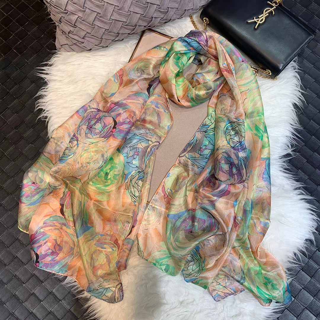 Ladies Green 100% Silk Scarf S - Shawl Wrap Winter ulasan dan harga
