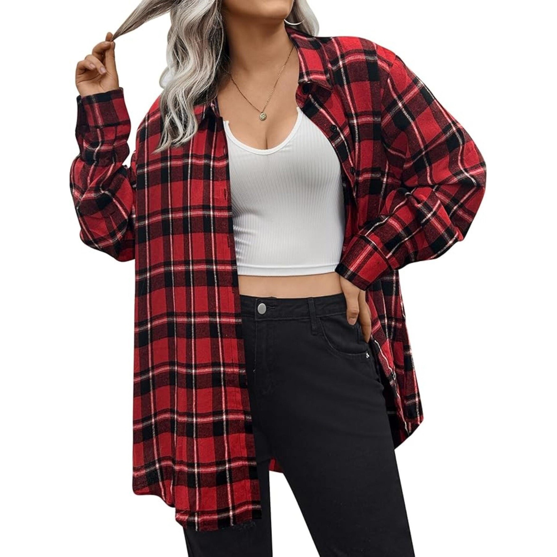 Warm Flannel Plaid Shirt Women - Flannel Shirt Lined ulasan dan harga